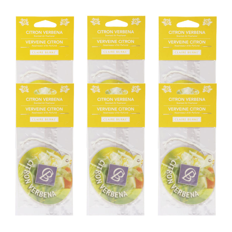 Eliminate odors and refresh any space with Claire Burke Sparkling Citron and Verbena Car Air Fresheners. 