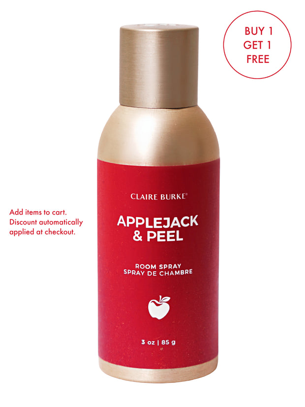 Enjoy the welcoming aroma of baked apples warmed with cinnamon, spice and a twist of citrus with two quick burst of of Applejack Peel Home Fragrance Room Spray.